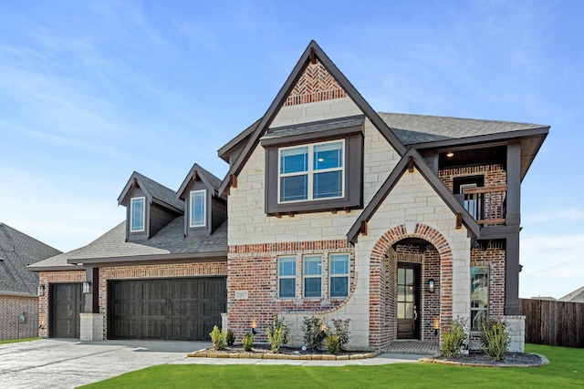 view of front facade featuring a front yard and a garage