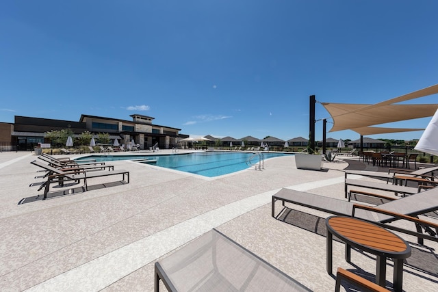 view of swimming pool with a patio