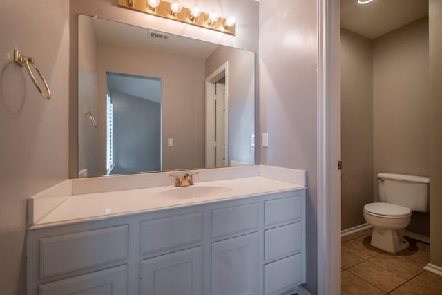 bathroom with vanity, tile patterned floors, and toilet