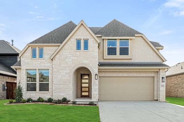 view of front of house with a garage and a front yard