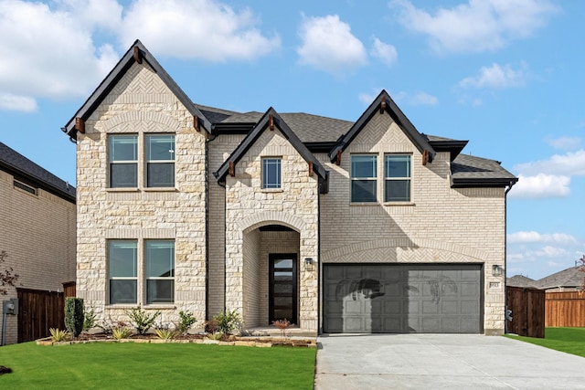 view of front of home featuring a garage and a front lawn