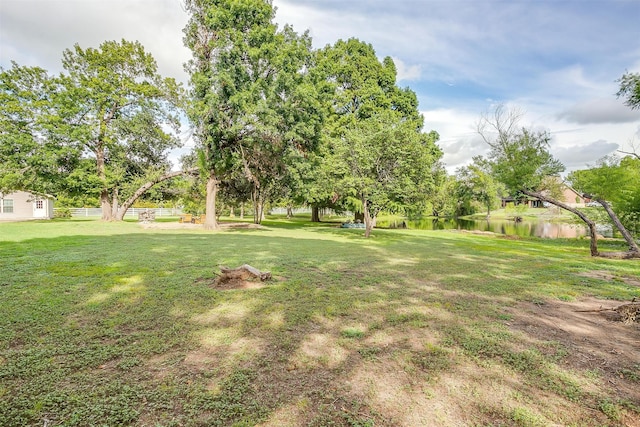 view of yard with a water view