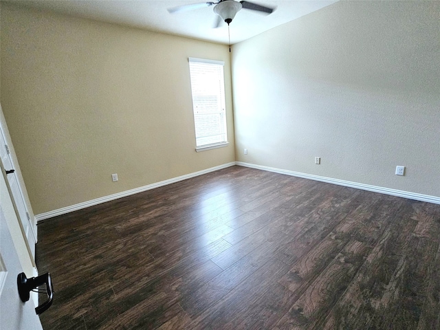 unfurnished room with hardwood / wood-style flooring and ceiling fan