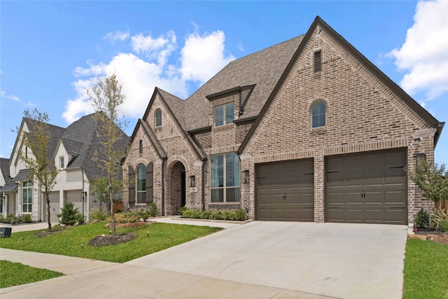 tudor-style house with a garage