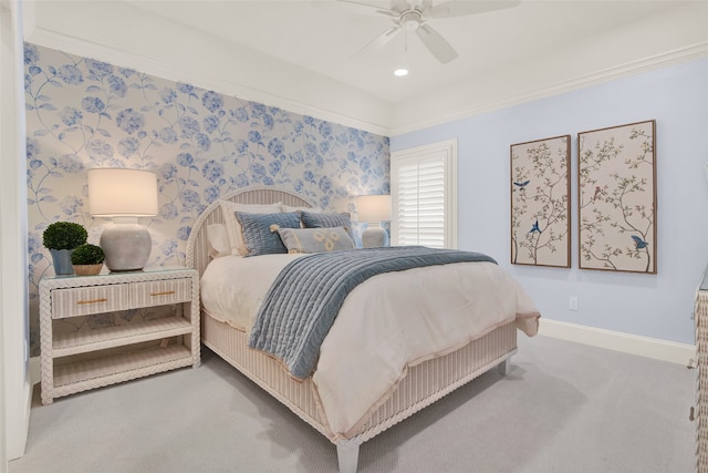 bedroom featuring carpet flooring and ceiling fan