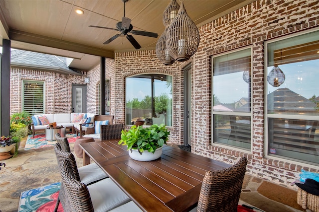 view of patio with an outdoor hangout area and ceiling fan