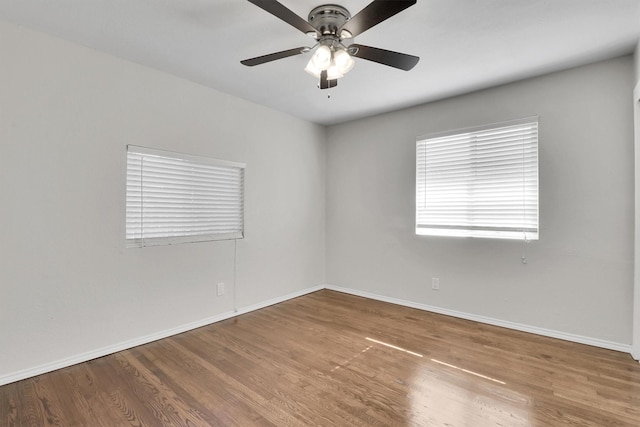 unfurnished room featuring wood-type flooring and ceiling fan