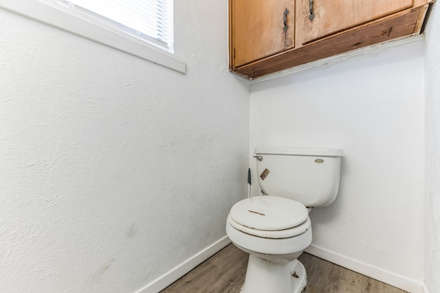 bathroom featuring wood-type flooring and toilet