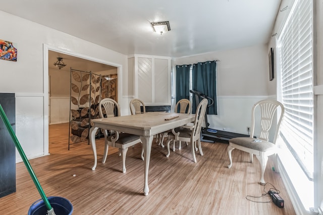 dining room featuring a wealth of natural light and light hardwood / wood-style floors