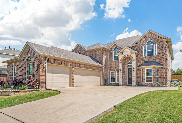 front of property featuring a front yard and a garage