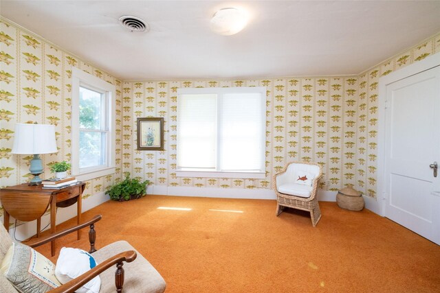 sitting room featuring carpet floors