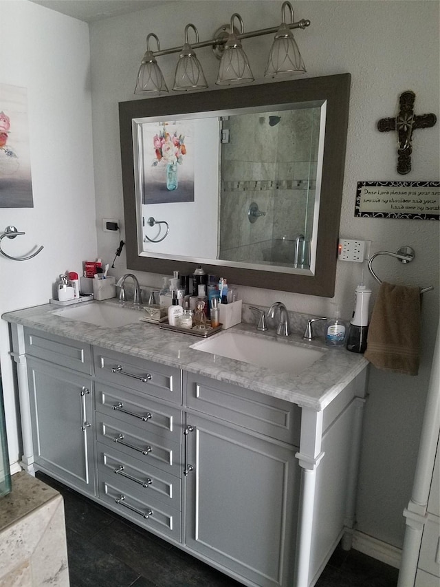 bathroom featuring vanity and walk in shower