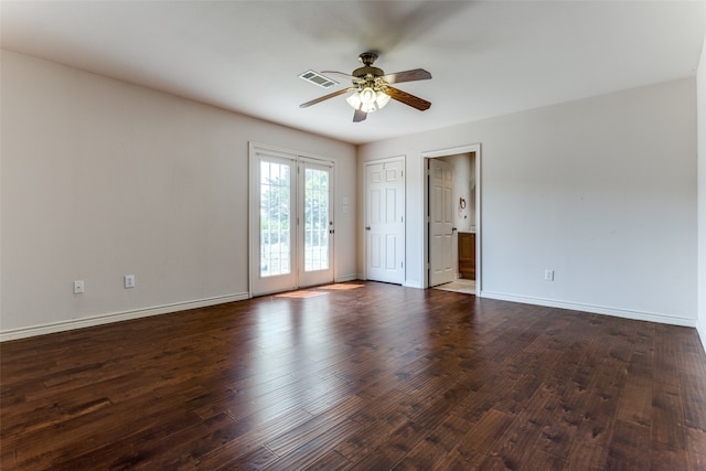 unfurnished room with ceiling fan and hardwood / wood-style flooring