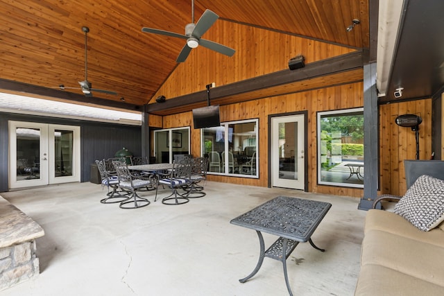 view of patio / terrace with french doors and ceiling fan