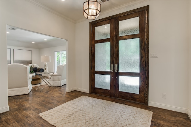 entryway featuring dark hardwood / wood-style flooring and french doors