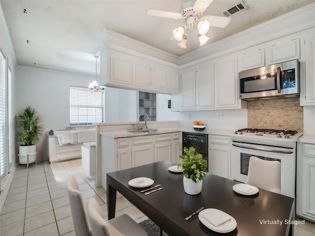 kitchen with light tile patterned floors, stove, black dishwasher, and sink