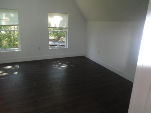 additional living space with vaulted ceiling and dark hardwood / wood-style flooring