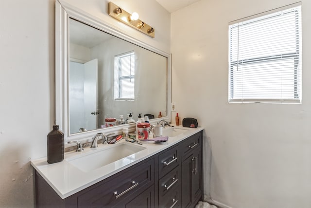 bathroom featuring a healthy amount of sunlight and dual bowl vanity