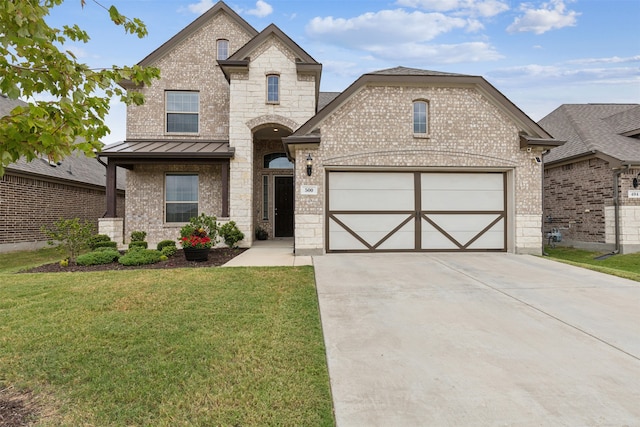 french country home featuring a front lawn