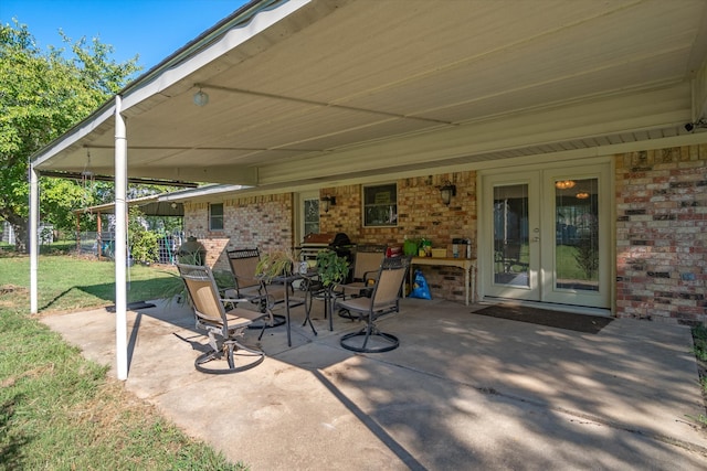 view of patio / terrace featuring french doors