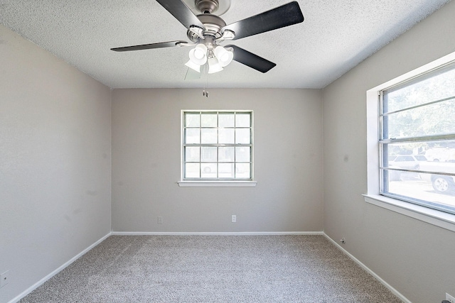 empty room featuring carpet flooring, a textured ceiling, and a wealth of natural light