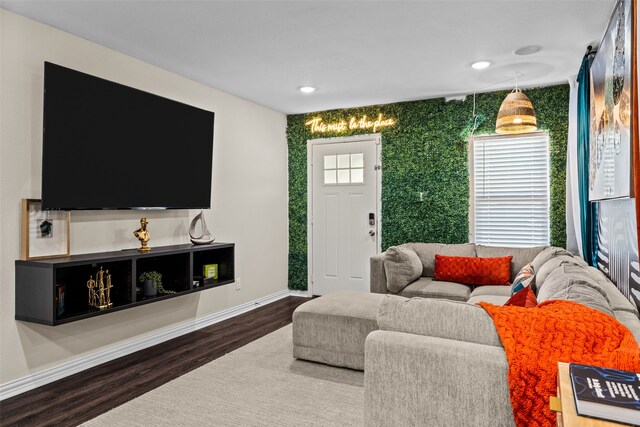 living room with hardwood / wood-style flooring