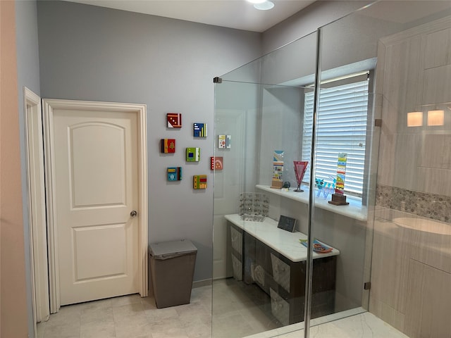 bathroom with tile patterned flooring