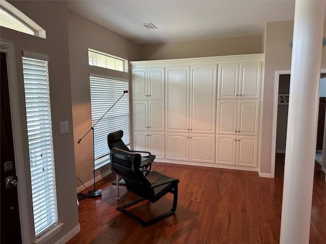 sitting room featuring plenty of natural light and hardwood / wood-style floors