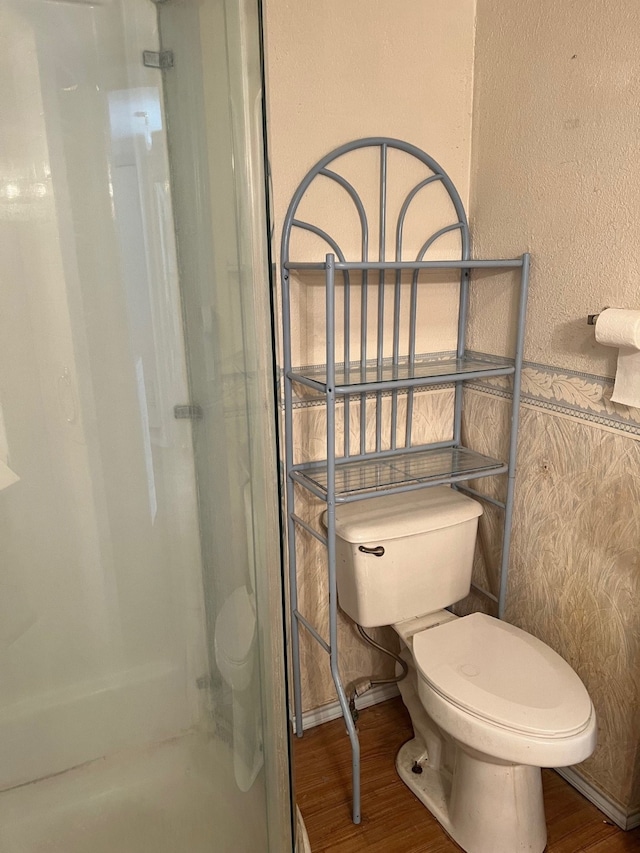 bathroom with wood-type flooring and toilet