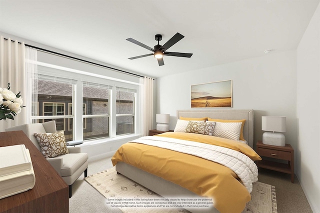 bedroom featuring carpet and ceiling fan