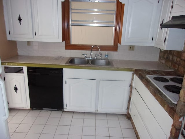 kitchen featuring dishwasher, white electric cooktop, sink, and white cabinets