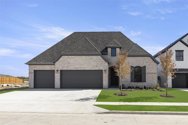 french country inspired facade with a front lawn