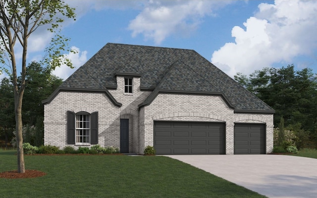 view of front facade featuring a garage and a front lawn