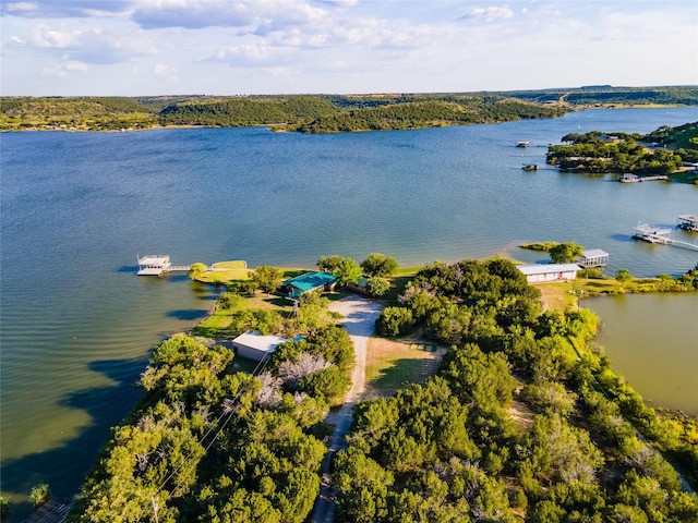 bird's eye view featuring a water view