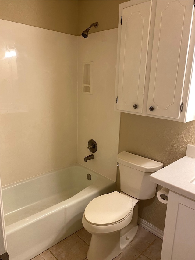 full bathroom featuring shower / bath combination, vanity, tile patterned floors, and toilet