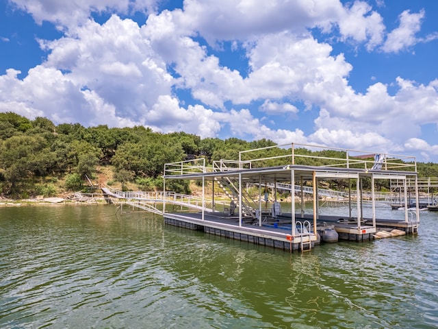 view of dock with a water view