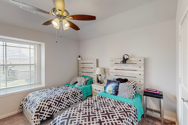 bedroom with carpet floors and ceiling fan