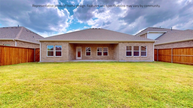 rear view of property featuring a patio and a lawn