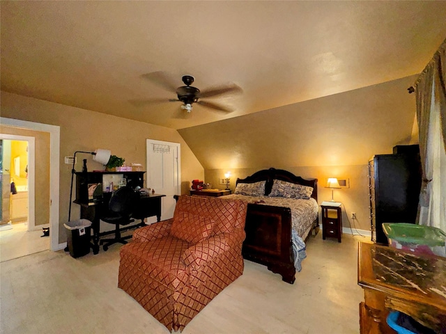 bedroom featuring vaulted ceiling and ceiling fan