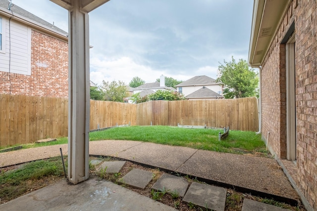 view of yard featuring a fenced backyard and a patio