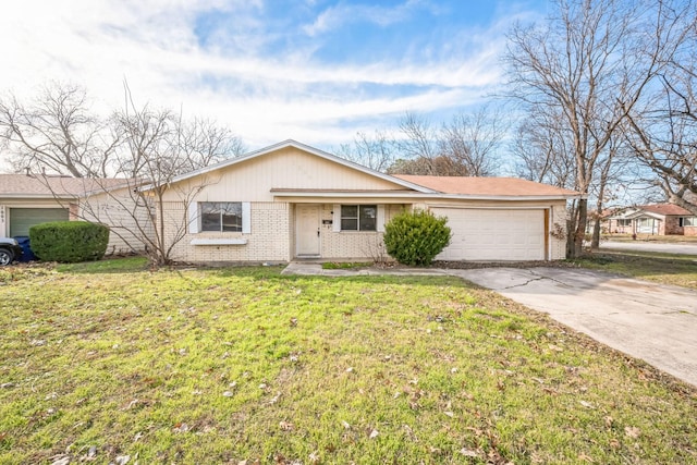 ranch-style house with a front lawn and a garage