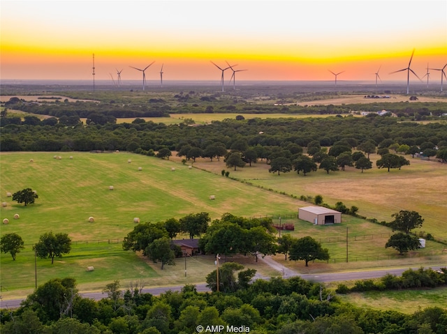 aerial view at dusk with a rural view