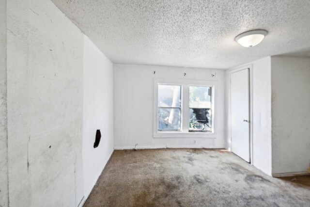 spare room with a textured ceiling and carpet flooring