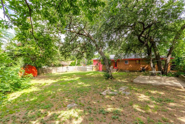 view of yard with a patio area and a storage unit