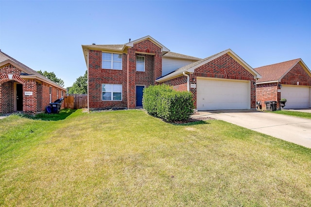 view of front property featuring a garage and a front lawn