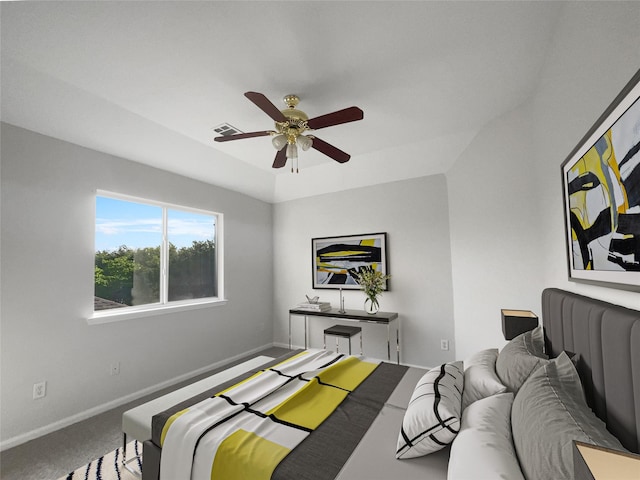 bedroom featuring ceiling fan and carpet flooring