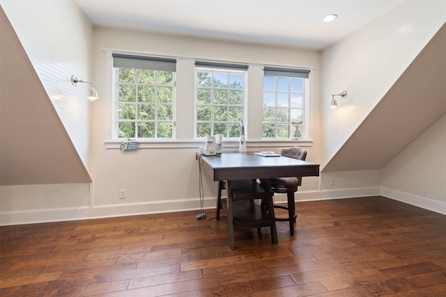 dining space with dark wood-type flooring