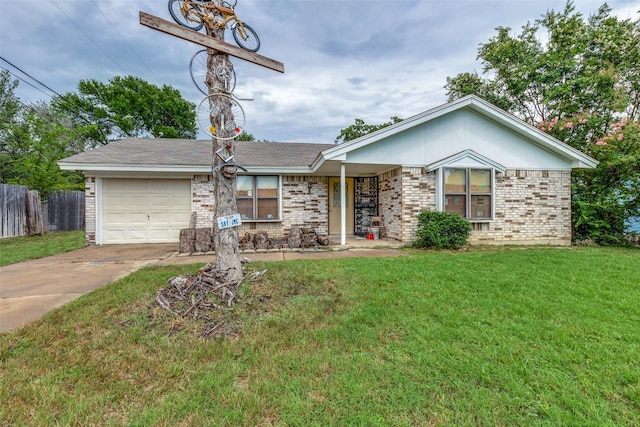 ranch-style house with a front lawn and a garage