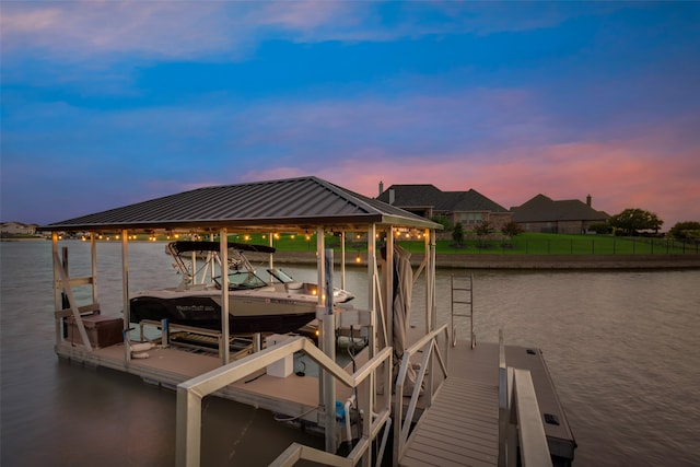 dock area featuring a water view