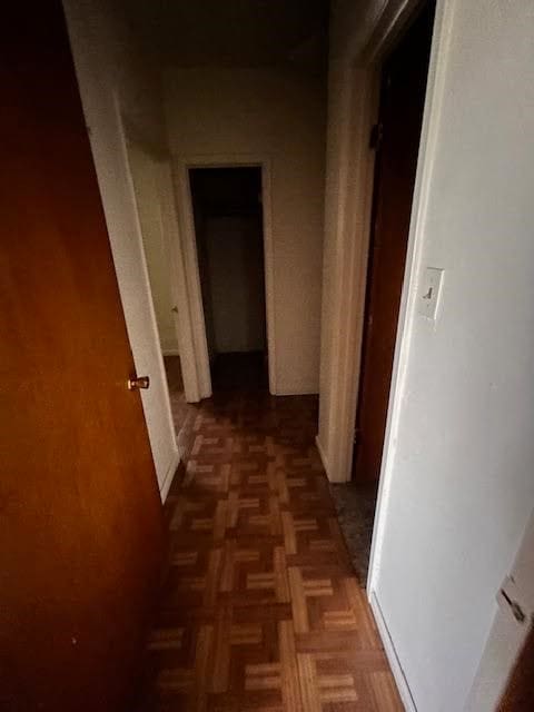 corridor with dark parquet flooring